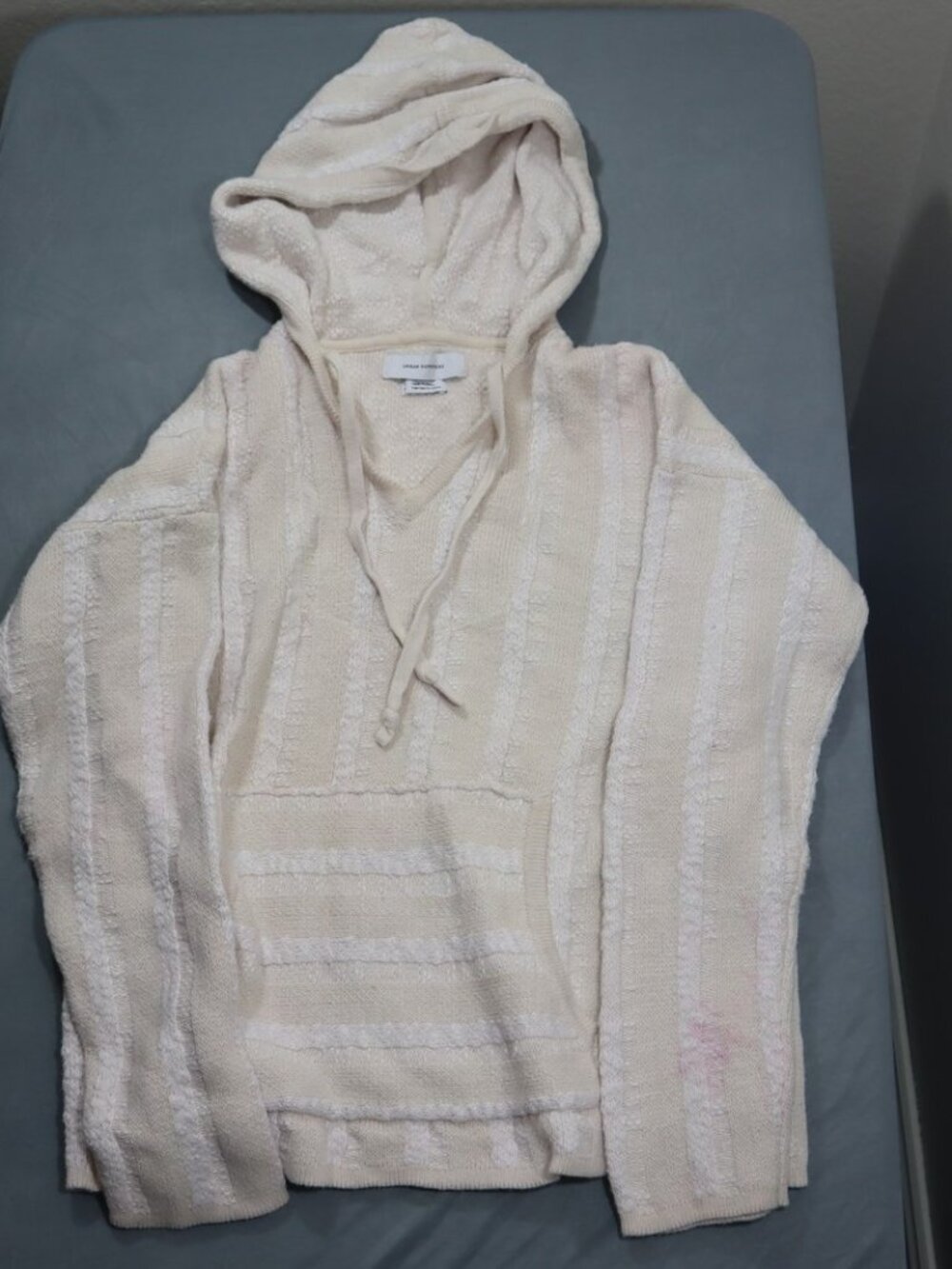 Urban Outfitters Baja Knit Hoodie S Cream Pullover Popcorn Stripe Oversized